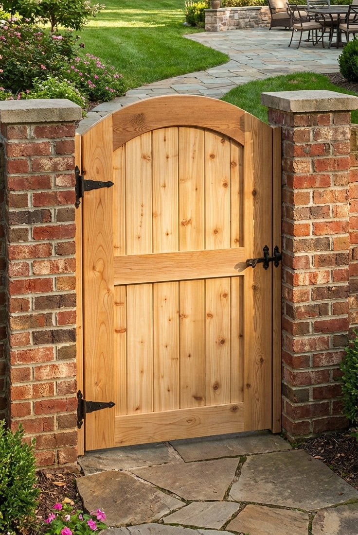 wooden trellis arch with gate Arch-top Cedar Garden Gate