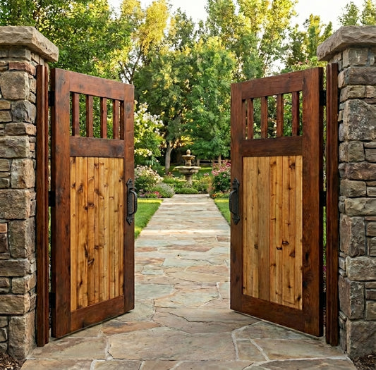 Handcrafted Cedar Wood Gate/Entry Door with Decorative Upper Window